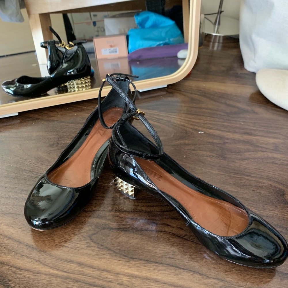 Schutz studded block heel Mary Janes